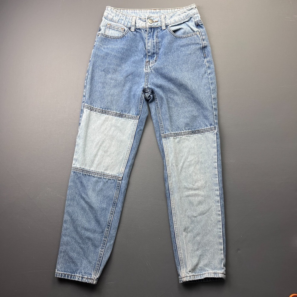 Shein Patchwork Jeans Women's XS Blue High Rise Straight Leg Denim Vintage Y2K